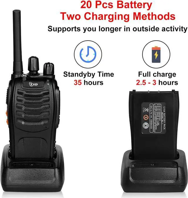 Alt view image 6 of 7 - TD-V2 Walkie Talkies for Adults with Earpiece 2 Way Radios Walkie Talkies Long Range with Flashilght Two Way Radio Rechargeable for Business or Family (20 Pack)