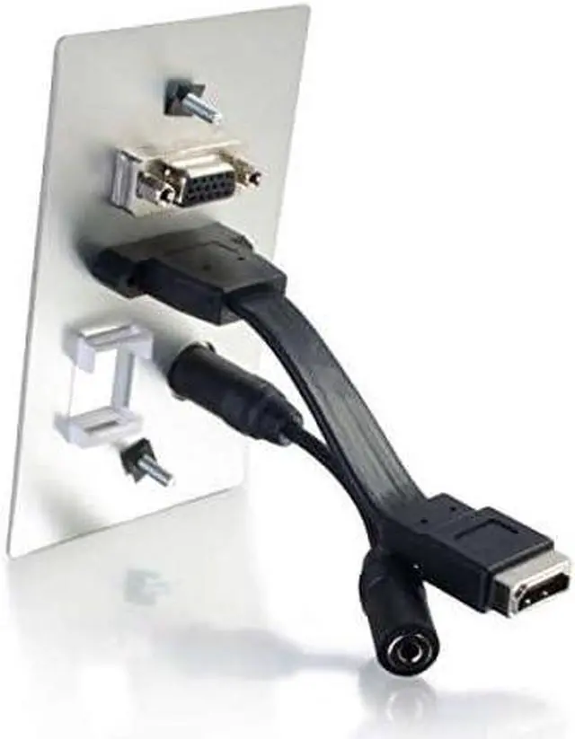 Alt view image 3 of 4 - C2G Legrand HDMI/VGA Wall Plate, Brushed Aluminum Pass Through Wall Plate, Single Gang Wall Plate, Computer Wall Plate, 1 Count, C2G 41013