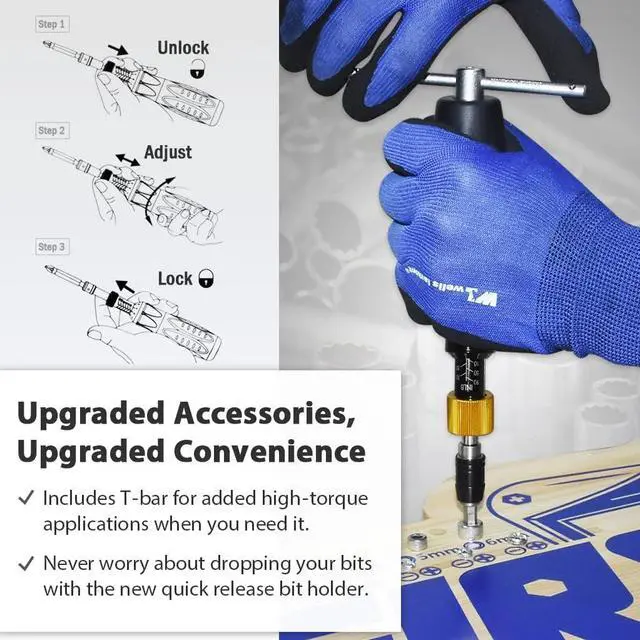 Alt view image 5 of 6 - H5188 Precision Certified Limited Torque Screwdriver with 1/4 Inch Universal Hex Bit Holder Quick Release Design, 10-90 in-lbs with Extra T-Handle