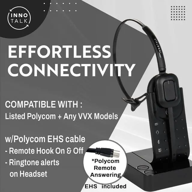 Alt view image 3 of 7 - Polycom Phone Wireless Headset Compatible with Poly Polycom VVX300, VVX310, VVX400, VVX410 and Any VVX Model with Remote Answering Cable (Pioneer)
