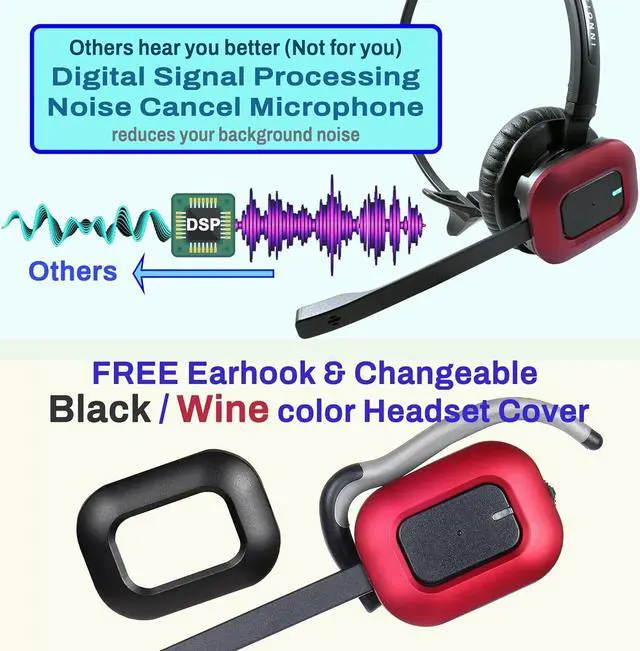 Alt view image 3 of 6 - Wireless Headset Compatible with Polycom VVX 101, VVX 201, VVX 301, VVX 311, VVX 401, VVX 411, VVX 501, VVX 601 Phone with Remote Answering Cord(Explorer)