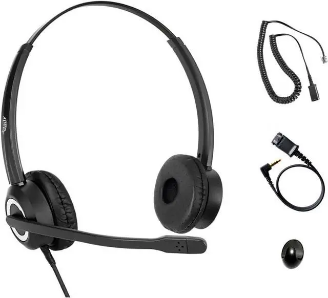 Main image of Phone Headset Noise Cancelling Mic RJ9 U10P Bottom Cable Compatible with Polycom VVX, Shoretel, Avaya Digital Phones