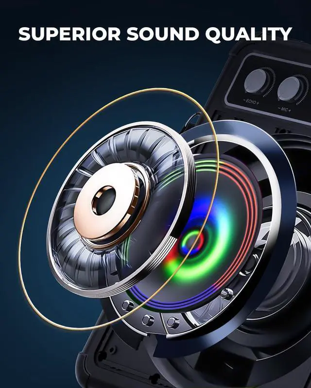 Alt view image 4 of 7 - Portable Bluetooth Karaoke Speaker with 2 Wireless Microphones, PA System for Adults Kids with LED Lights, Supports REC/FM/AUX/USB/TF for Home Party