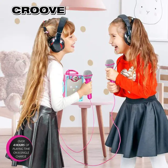 Alt view image 2 of 6 - Kids Karaoke Machine for Girls - Pink Portable Karaoke Speaker System Set with 2 Microphones Gift for Girl - Bluetooth/AUX/USB, Karaoke & Microphone Best Birthday Gifts for Girls Ages 8 9+ Years Old
