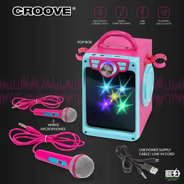 Alt view image 4 of 6 - Kids Karaoke Machine for Girls - Pink Portable Karaoke Speaker System Set with 2 Microphones Gift for Girl - Bluetooth/AUX/USB, Karaoke & Microphone Best Birthday Gifts for Girls Ages 8 9+ Years Old