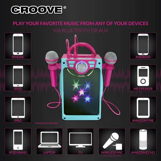 Alt view image 5 of 6 - Kids Karaoke Machine for Girls - Pink Portable Karaoke Speaker System Set with 2 Microphones Gift for Girl - Bluetooth/AUX/USB, Karaoke & Microphone Best Birthday Gifts for Girls Ages 8 9+ Years Old