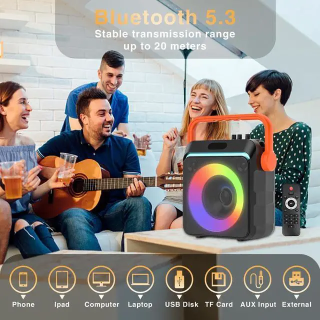 Alt view image 2 of 6 - Machine with 2 Wireless Microphones, Portable Bluetooth Karaoke Speaker for Adults & Kids with Strobe Lights, Karaoke Microphone with PA System Supports TWS/USB/TF/REC/FM/AUX for Home Party