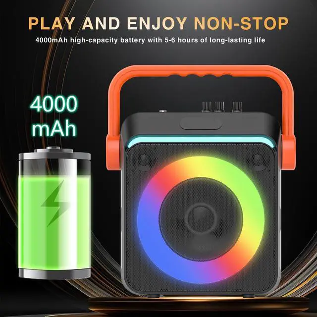 Alt view image 3 of 6 - Machine with 2 Wireless Microphones, Portable Bluetooth Karaoke Speaker for Adults & Kids with Strobe Lights, Karaoke Microphone with PA System Supports TWS/USB/TF/REC/FM/AUX for Home Party