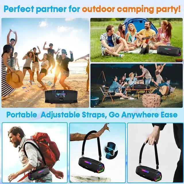 Alt view image 5 of 7 - Portable Bluetooth Karaoke Machine - 60W Powerful Speaker with 2 Wireless Microphones, RGB Lights, Lightweight with Shoulder Strap, Perfect for Adults & Kids, Home & Outdoor Party
