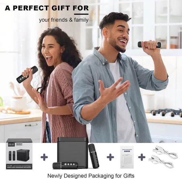 Alt view image 5 of 7 - Machine for Adults and Kids, FULLIFE Portable Bluetooth PA Speaker System with 2 UHF Wireless Microphones, Karaoke Speaker with Echo, Supports TF/USB, AUX in, for Home Party, Meeting