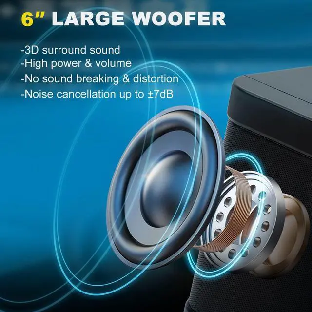 Alt view image 7 of 7 - Machine for Adults and Kids, FULLIFE Portable Bluetooth PA Speaker System with 2 UHF Wireless Microphones, Karaoke Speaker with Echo, Supports TF/USB, AUX in, for Home Party, Meeting