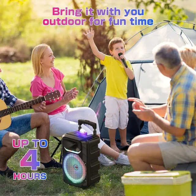 Alt view image 3 of 7 - Updated Karaoke Machine for Adults and Kids Portable Bluetooth Speaker with 2 Wireless Microphones New 10" Subwoofer PA System Karaoke Speaker Machines with DJ Light for Outdoor Party