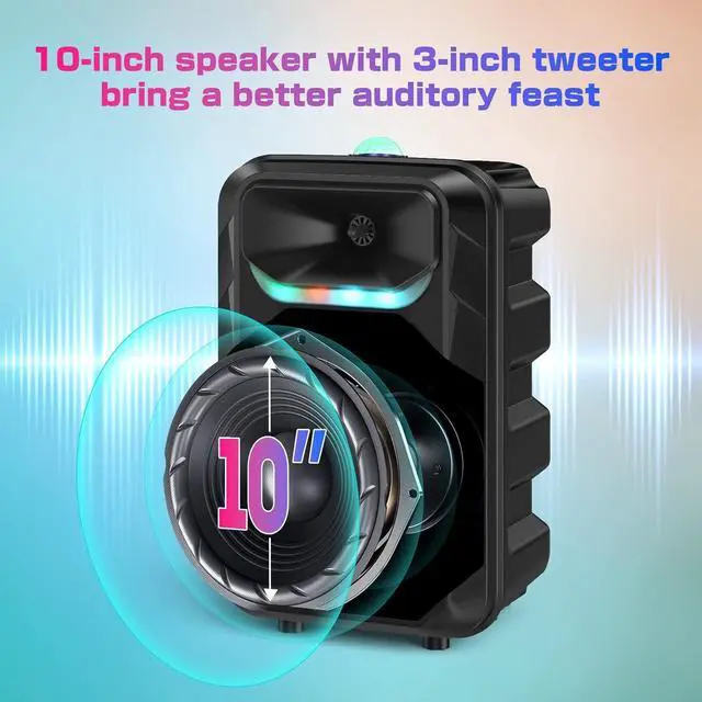 Alt view image 4 of 7 - Updated Karaoke Machine for Adults and Kids Portable Bluetooth Speaker with 2 Wireless Microphones New 10" Subwoofer PA System Karaoke Speaker Machines with DJ Light for Outdoor Party