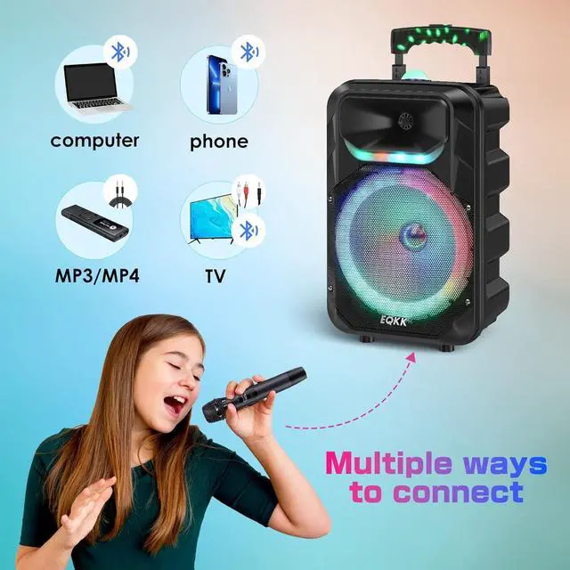 Alt view image 5 of 7 - Updated Karaoke Machine for Adults and Kids Portable Bluetooth Speaker with 2 Wireless Microphones New 10" Subwoofer PA System Karaoke Speaker Machines with DJ Light for Outdoor Party
