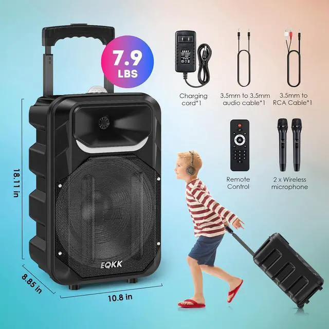 Alt view image 7 of 7 - Updated Karaoke Machine for Adults and Kids Portable Bluetooth Speaker with 2 Wireless Microphones New 10" Subwoofer PA System Karaoke Speaker Machines with DJ Light for Outdoor Party