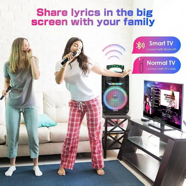 Alt view image 6 of 7 - Updated Karaoke Machine for Adults and Kids Portable Bluetooth Speaker with 2 Wireless Microphones New 10" Subwoofer PA System Karaoke Speaker Machines with DJ Light for Outdoor Party