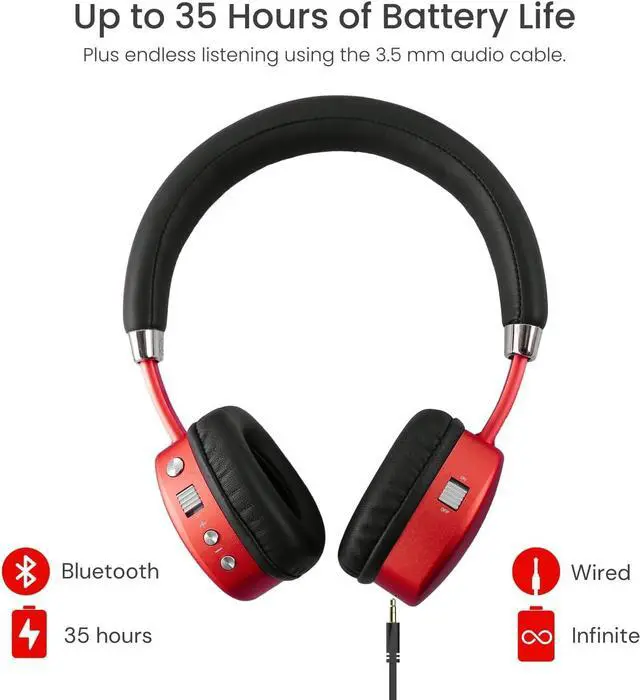 Alt view image 4 of 7 - Puro Sound Labs PuroQuiet Plus Volume Limited On-Ear Active Noise Cancelling Bluetooth Headphones Lightweight Headphones for Kids with Built-in MicrophoneSafer Sound Studio-Grade Quality (Red)