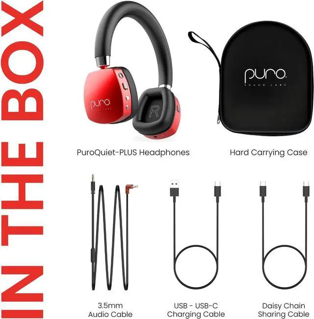 Alt view image 7 of 7 - Puro Sound Labs PuroQuiet Plus Volume Limited On-Ear Active Noise Cancelling Bluetooth Headphones Lightweight Headphones for Kids with Built-in MicrophoneSafer Sound Studio-Grade Quality (Red)