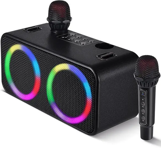 Main image of Tech Karaoke Microphone Machine Kids Adults, Karaoke Machine Bluetooth Sound Effects, Bluetooth Wireless Speakers Karaoke Machine LED Light TF Card/USB Portable Home Party Outdoor/Indoor, Black