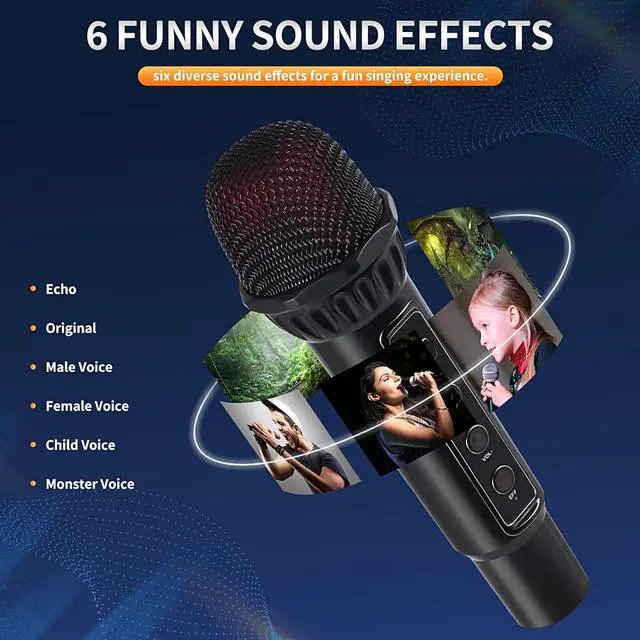 Alt view image 5 of 7 - Tech Karaoke Microphone Machine Kids Adults, Karaoke Machine Bluetooth Sound Effects, Bluetooth Wireless Speakers Karaoke Machine LED Light TF Card/USB Portable Home Party Outdoor/Indoor, Black