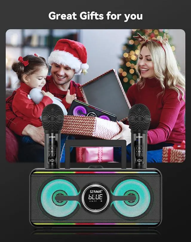 Alt view image 6 of 7 - Karaoke Machine for Adults Kids with 2 UHF Wireless Microphones,Portable Bluetooth Singing PA Speaker System with LED Lights for Home Party,Outdoor/Indoor/Wedding,Church,Birthday Gifts (K2)