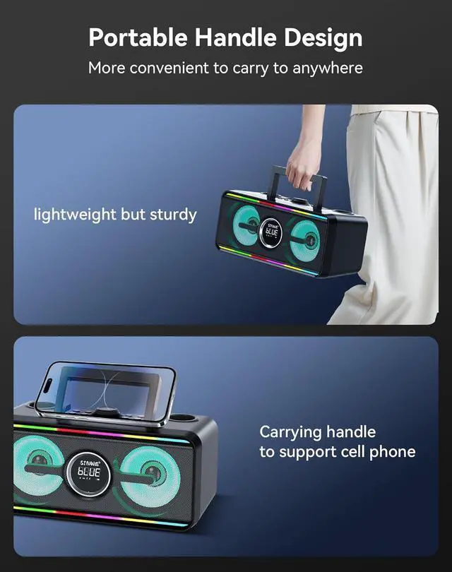 Alt view image 5 of 7 - Karaoke Machine for Adults Kids with 2 UHF Wireless Microphones,Portable Bluetooth Singing PA Speaker System with LED Lights for Home Party,Outdoor/Indoor/Wedding,Church,Birthday Gifts (K2)