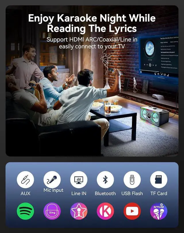 Alt view image 4 of 7 - Karaoke Machine for Adults Kids with 2 UHF Wireless Microphones,Portable Bluetooth Singing PA Speaker System with LED Lights for Home Party,Outdoor/Indoor/Wedding,Church,Birthday Gifts (K2)