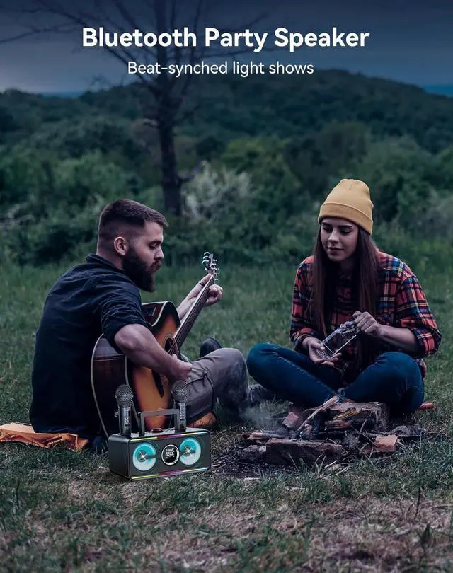 Alt view image 7 of 7 - Karaoke Machine for Adults Kids with 2 UHF Wireless Microphones,Portable Bluetooth Singing PA Speaker System with LED Lights for Home Party,Outdoor/Indoor/Wedding,Church,Birthday Gifts (K2)