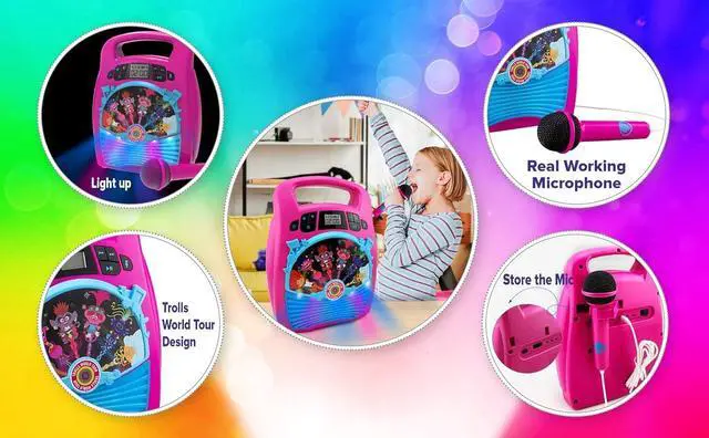 Alt view image 2 of 4 - New Trolls World Tour 2 Bluetooth MP3 Karaoke Machine Player Portable with Light Show Store Hours of Music with Built in Memory Sing Along Using The Real Working Microphone USB Port