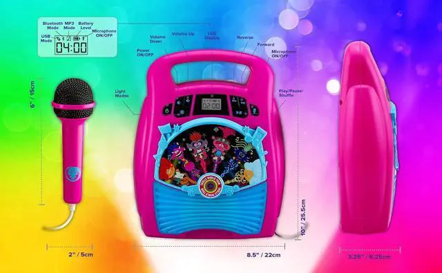 Alt view image 4 of 4 - New Trolls World Tour 2 Bluetooth MP3 Karaoke Machine Player Portable with Light Show Store Hours of Music with Built in Memory Sing Along Using The Real Working Microphone USB Port