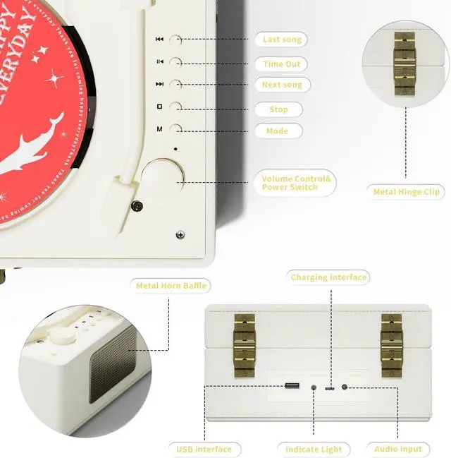 Alt view image 7 of 7 - Rechargeable Leather CD Player with Speakers; Bluetooth Transmitter; Festival Gift; BGM Player for Home Decor