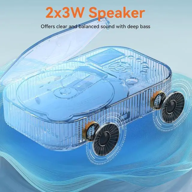 Alt view image 3 of 7 - CD Player Portable,MONODEAL Dual Stereo Speakers Portable CD Player with Bluetooth Speakers, 4000mAh Rechargeable CD Player Bluetooth for Car/Home with Remote Control,Support USB/AUX,Headphone Jack