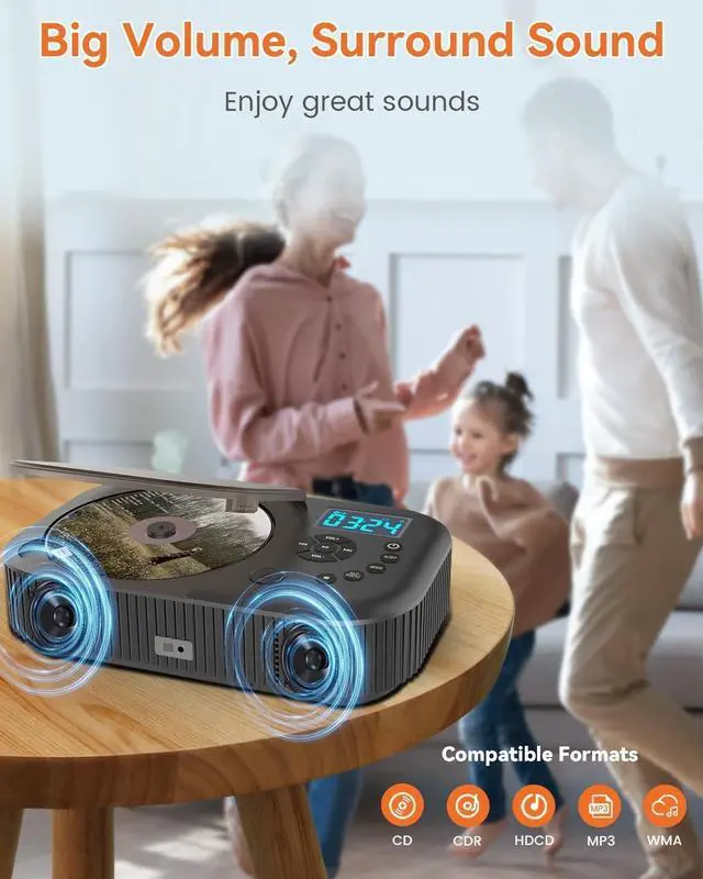 Alt view image 5 of 7 - CD Player Portable,MONODEAL Dual Stereo Speakers Portable CD Player with Bluetooth Speakers, 4000mAh Rechargeable CD Player Bluetooth for Car/Home with Remote Control,Support USB/AUX,Headphone Jack