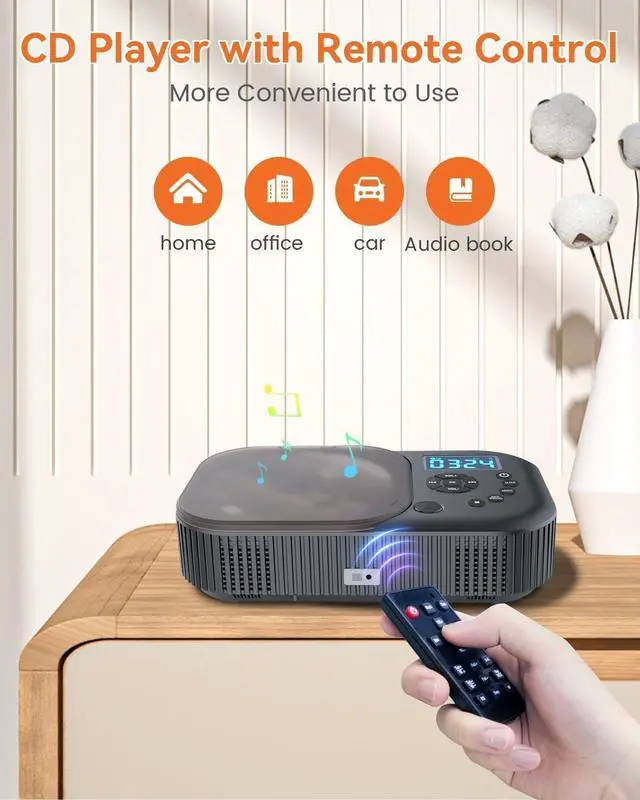 Alt view image 7 of 7 - CD Player Portable,MONODEAL Dual Stereo Speakers Portable CD Player with Bluetooth Speakers, 4000mAh Rechargeable CD Player Bluetooth for Car/Home with Remote Control,Support USB/AUX,Headphone Jack