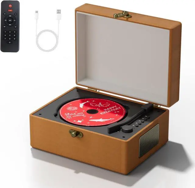 Main image of Time Music Box CD Player with Speakers; Bluetooth Transmitter; Festival Gift; BGM Player for Home Decor (Brown)