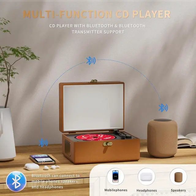 Alt view image 3 of 7 - Time Music Box CD Player with Speakers; Bluetooth Transmitter; Festival Gift; BGM Player for Home Decor (Brown)