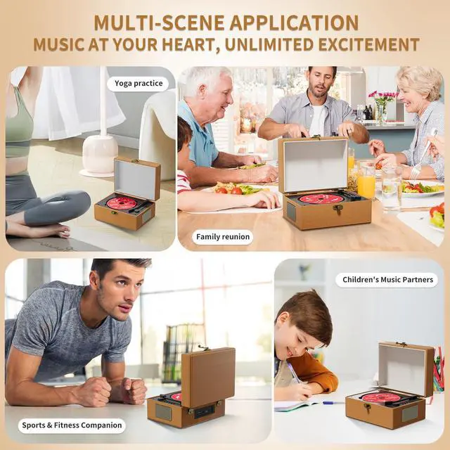 Alt view image 6 of 7 - Time Music Box CD Player with Speakers; Bluetooth Transmitter; Festival Gift; BGM Player for Home Decor (Brown)