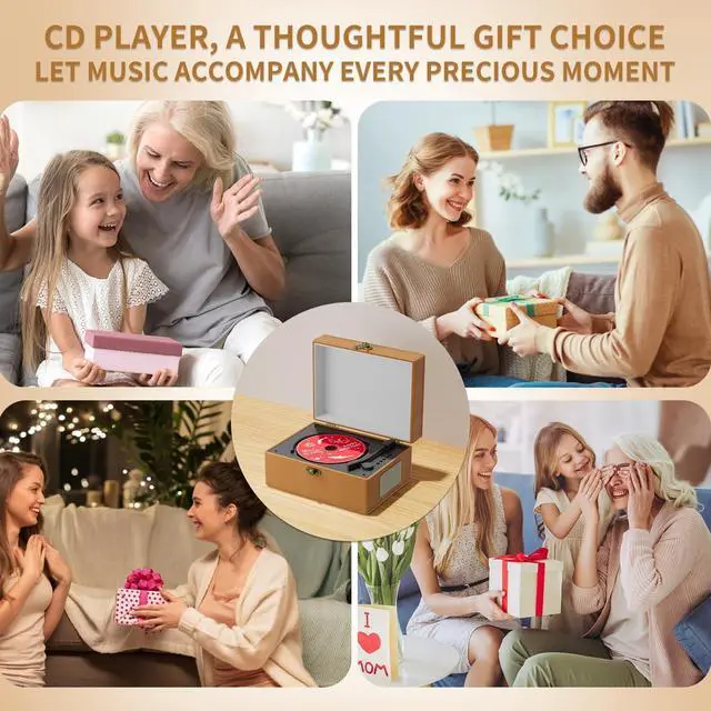 Alt view image 7 of 7 - Time Music Box CD Player with Speakers; Bluetooth Transmitter; Festival Gift; BGM Player for Home Decor (Brown)