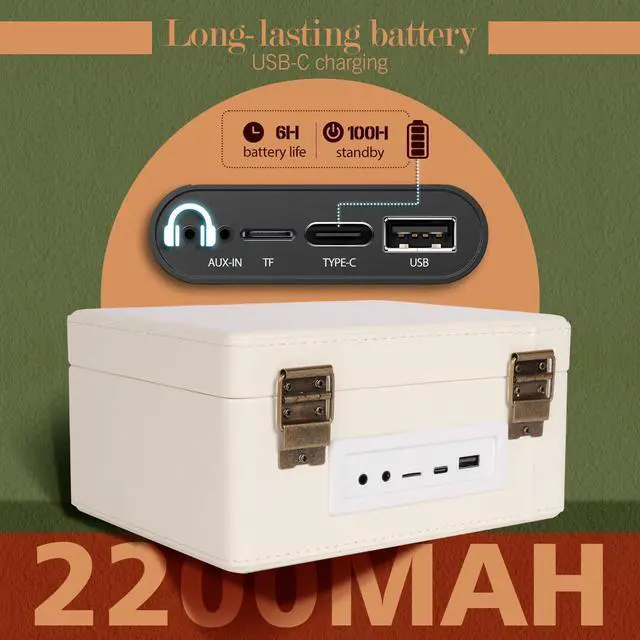 Alt view image 5 of 7 - CD Player Portable with Bluetooth, RetroBeat 2200mAH Rechargeable Desktop CD Player for Home with Speakers, AUX Output, USB Mode and TF Card Support, Headphone Output (White)