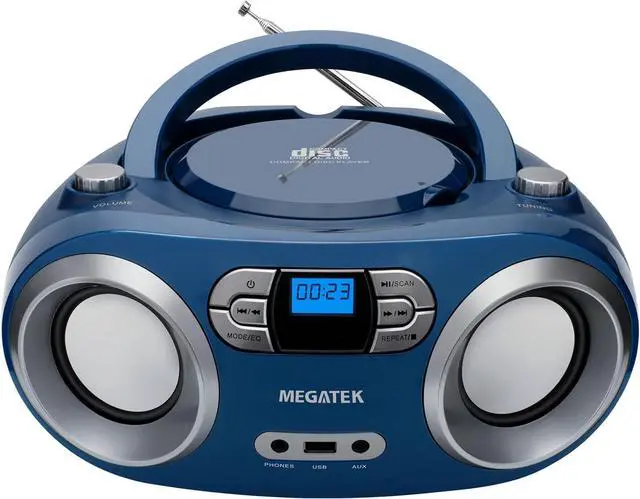 Main image of Portable CD Boombox with FM Stereo Radio, Bluetooth, USB Port, and Backlit LCD Display | CD-R/CD-RW/MP3-CD Compatible | AUX Input | Headphone Jack | Programmable CD Player - Blue Jay
