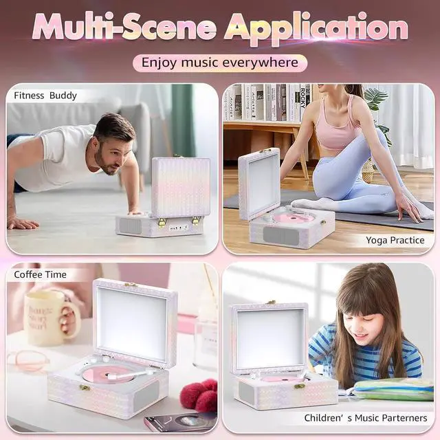 Alt view image 5 of 7 - CD Player Portable with Speakers Bluetooth Desktop Knit Retro CD Player for Home Rechargeble Battery Small Vintage CD Player with Bluetooth Input, USB Playback, AUX in, Headphone Jack, Remote Control