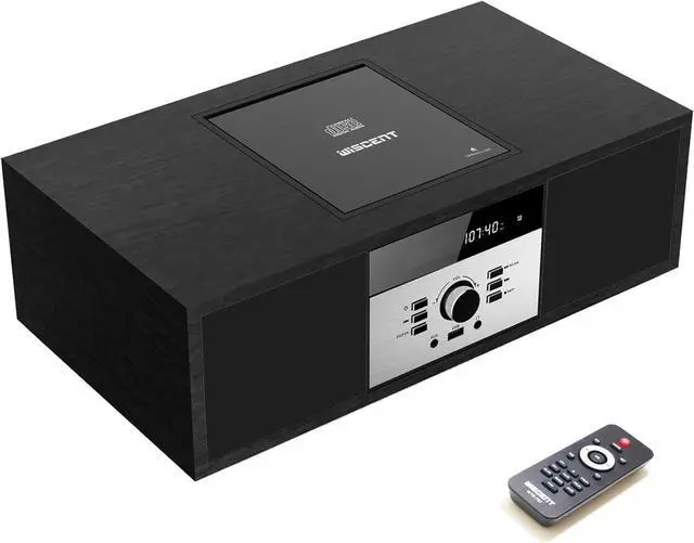 Main image of Bluetooth Stereo System for Home, WISCENT Vintage Micro HiFi Systems CD Player,with Bluetooth Audio Streaming,FM Radio,USB Port,Aux-in,Earphone Port (Black CD Player)