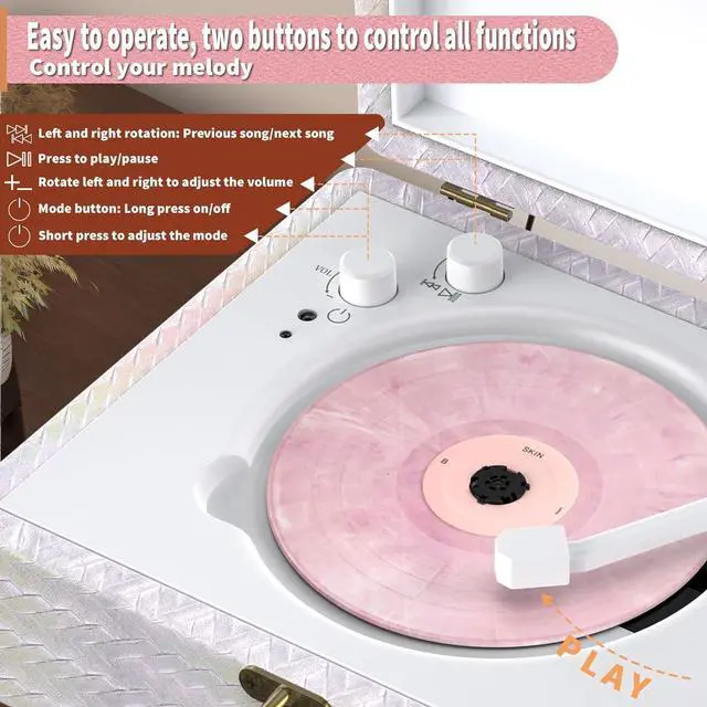 Alt view image 7 of 7 - CD Player Portable with Speakers Bluetooth Desktop Knit Retro CD Player for Home Rechargeble Battery Small Vintage CD Player with Bluetooth Input, USB Playback, AUX in, Headphone Jack, Remote Control