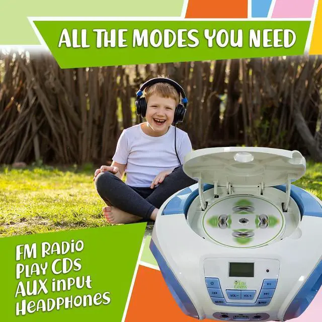Alt view image 3 of 7 - Tunes Kids Boombox CD Player for Kids - NEW 2023 - FM Radio - Batteries Included - Cute white Radio cd Player with Speakers for Kids and Toddlers - Blue