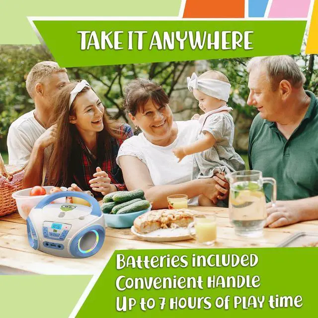 Alt view image 5 of 7 - Tunes Kids Boombox CD Player for Kids - NEW 2023 - FM Radio - Batteries Included - Cute white Radio cd Player with Speakers for Kids and Toddlers - Blue