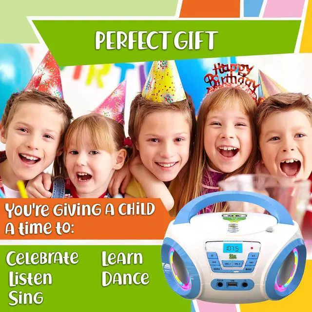 Alt view image 6 of 7 - Tunes Kids Boombox CD Player for Kids - NEW 2023 - FM Radio - Batteries Included - Cute white Radio cd Player with Speakers for Kids and Toddlers - Blue