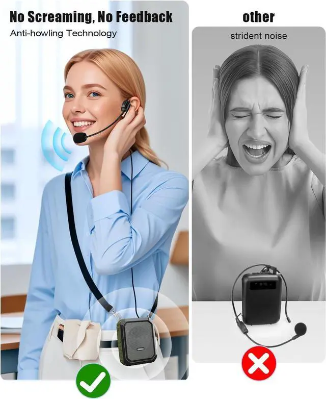 Alt view image 3 of 7 - Voice Amplifier for Teacher with Portable Microphone and Speaker, 18W Megaphone with Wired Mic Headset, IPX5 Waterproof & Rechargeable Bluetooth Speaker Systems for Tour Guide, Speech, Meeting
