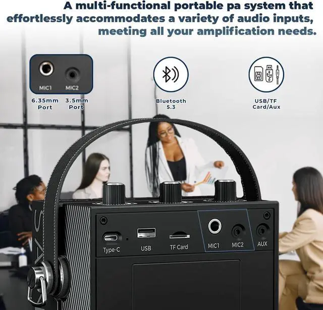 Alt view image 5 of 7 - Bluetooth 5.3 Voice Amplifier with Wireless Microphone Headset,Personal Wireless amplifier Mic for Teachers,40W Loudly Portable Megaphone Pa System for Classrooms,Speeches,Outdoors Indoors-S98