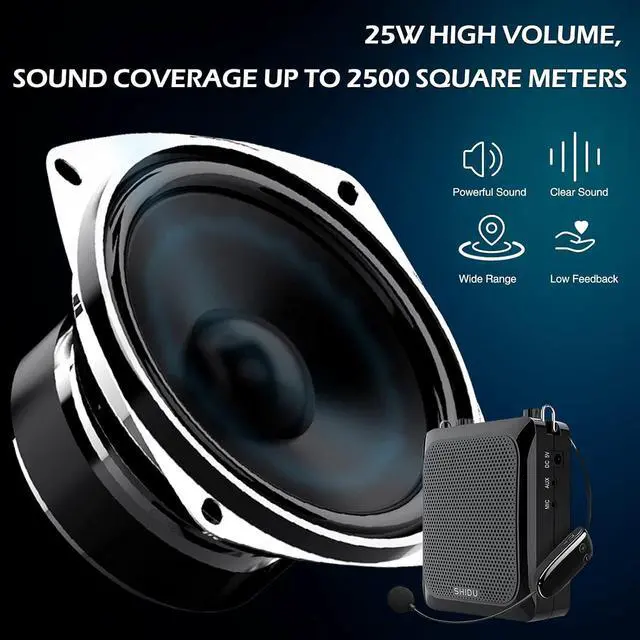Alt view image 6 of 7 - Wireless Voice Amplifier Bluetooth, Microphone Amplifier Wireless 25 Watt Sound System Portable with Mic, 2000mAh Rechargeable Lithium Battery for Teachers/Tour Guide S28