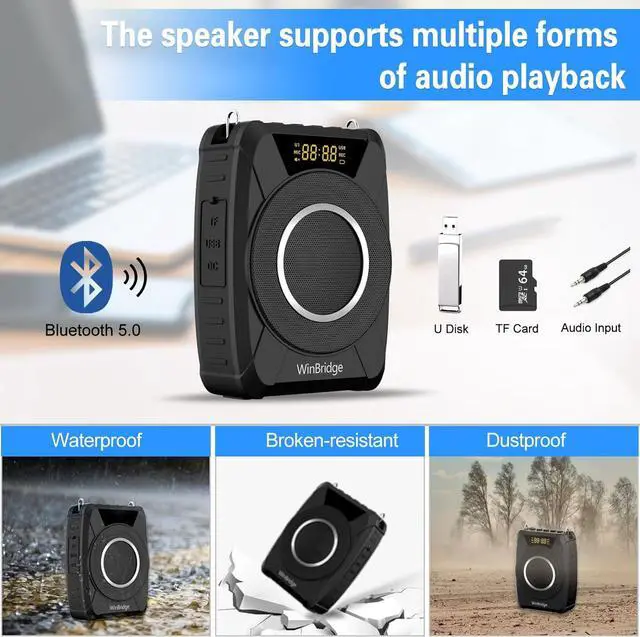 Alt view image 5 of 7 - 20W Bluetooth Voice Amplifier Wireless Microphone for Teachers, Portable Waterproof Voice Amplifier for Teaching, Speaking, Classroom, Personal Mic Headset and Speaker System M801